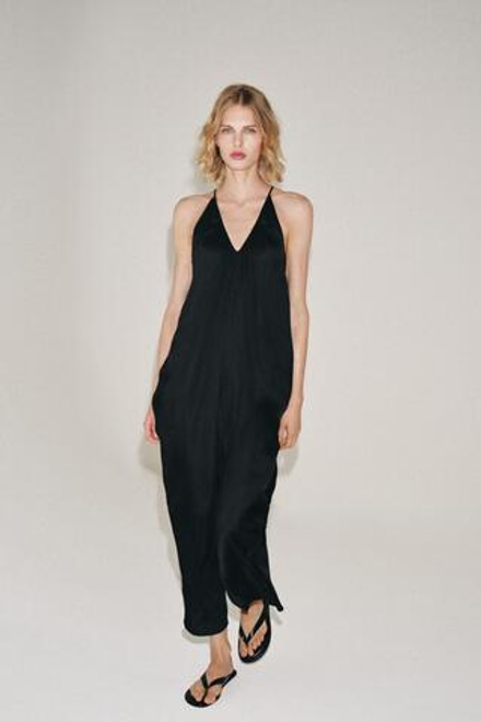 ZARA АТЛАСНОЕ ПЛАТЬЕ СО СБОРКАМИ — ZW COLLECTION, ЧЕРНЫЙ
