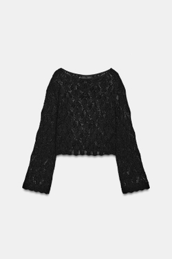ZARA СВИТЕР АЖУРНОЙ ВЯЗКИ, ЧЕРНЫЙ