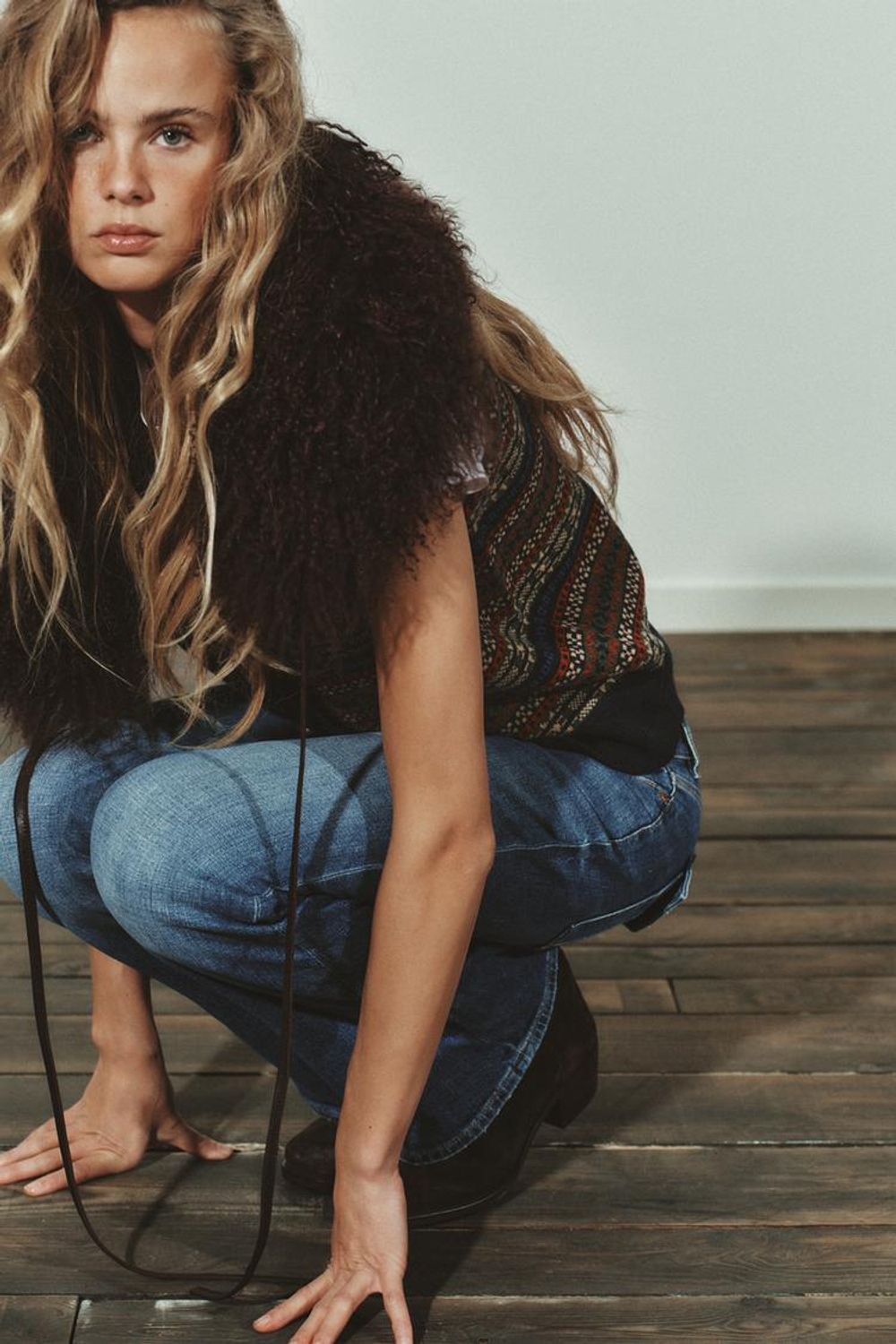 ZARA ЖИЛЕТ ИЗ ЖАККАРДОВОЙ ШЕРСТИ, РАЗНОЦВЕТНЫЙ