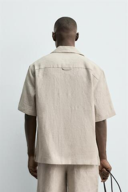 ZARА РУБАШКА RELAXED FIT ИЗ 100% ЛЬНА, СВЕТЛО-БЕЖЕВЫЙ