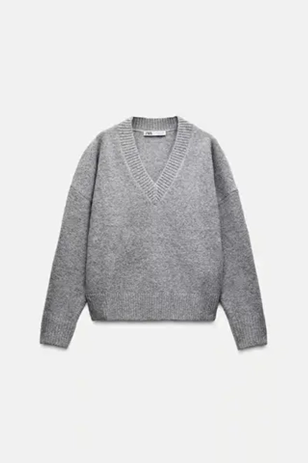 ZARA СВИТЕР ИЗ МЯГКОГО ТРИКОТАЖА, СВЕТЛО-СЕРЫЙ