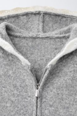 ZARA ВЯЗАНАЯ КУРТКА С КАПЮШОНОМ И КРУЖЕВНОЙ ОТДЕЛКОЙ, МЯГКИЙ СЕРЫЙ