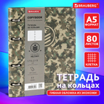 Тетрадь на кольцах А5 (180х220 мм) 80 листов под кожу клетка BRAUBERG VISTA Military (2 штуки в упаковке)