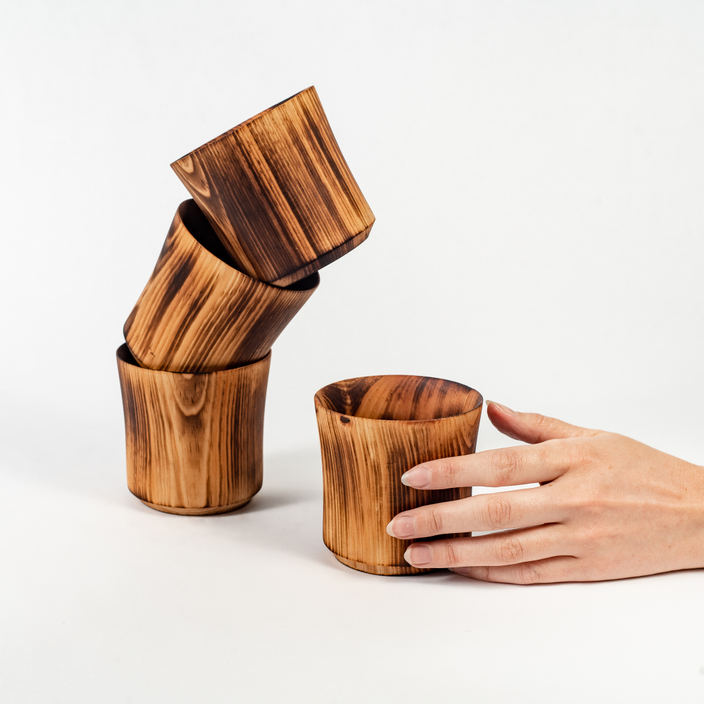 Набор деревянных стаканов из древесины кедра для напитков NC35