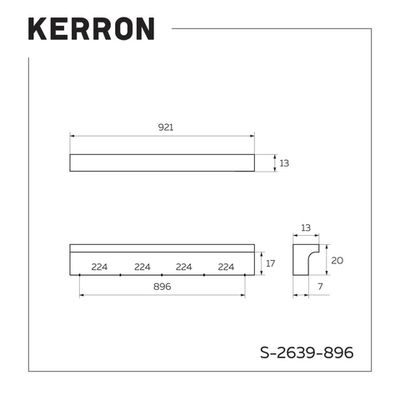 Накладная ручка, Г-образная 896 мм, матовый черный S-2639-896 BL