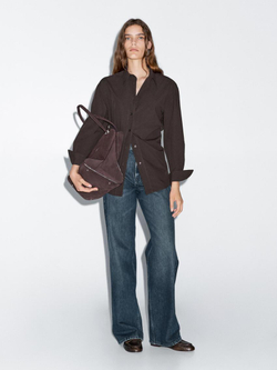 Massimo Dutti Рубашка из 100% хлопкового поплина, коричневый