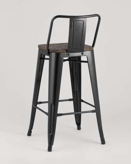 Стул полубарный TOLIX WOOD со спинкой черный глянцевый