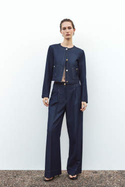 ZARA КАРДИГАН С КОНТРАСТНОЙ СТРОЧКОЙ, ИНДИГО