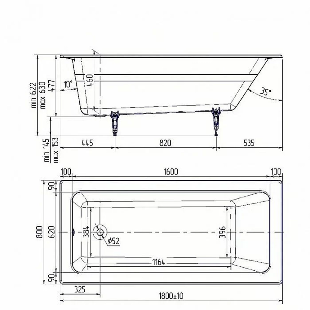 Ванна чугунная Delice Parallel Comfort DLR220506RB 180х80 белая с черными матовыми ручками