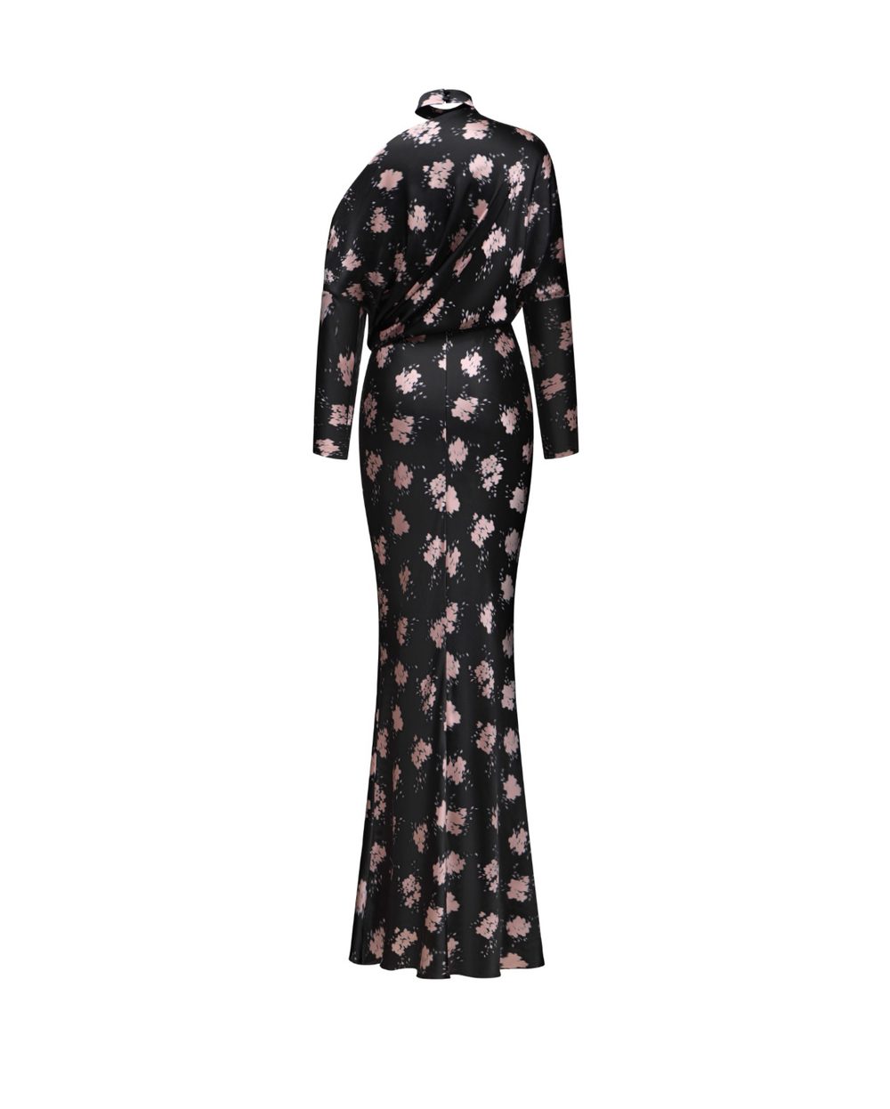 Аника макси (Anika maxi), платье макси из черного атласа со средним цветочным принтом