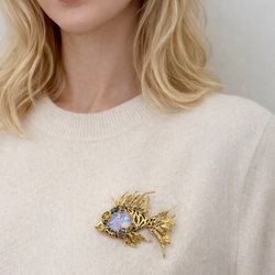 Брошь Рыбка с Опалом и Цветными Сапфирами, Brs0251-3/3