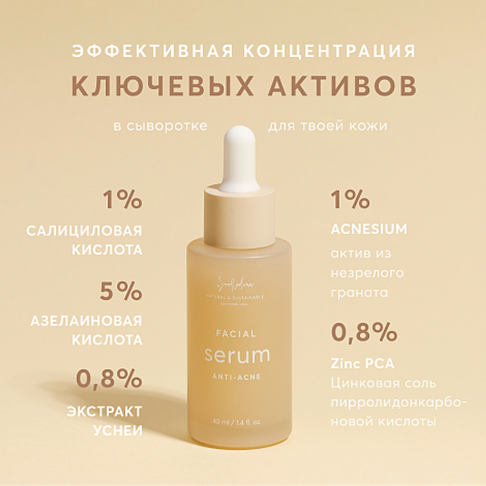 Сыворотка "Anti-acne" с салициловой и азелаиновой кислотами, цинком и экстрактом уснеи