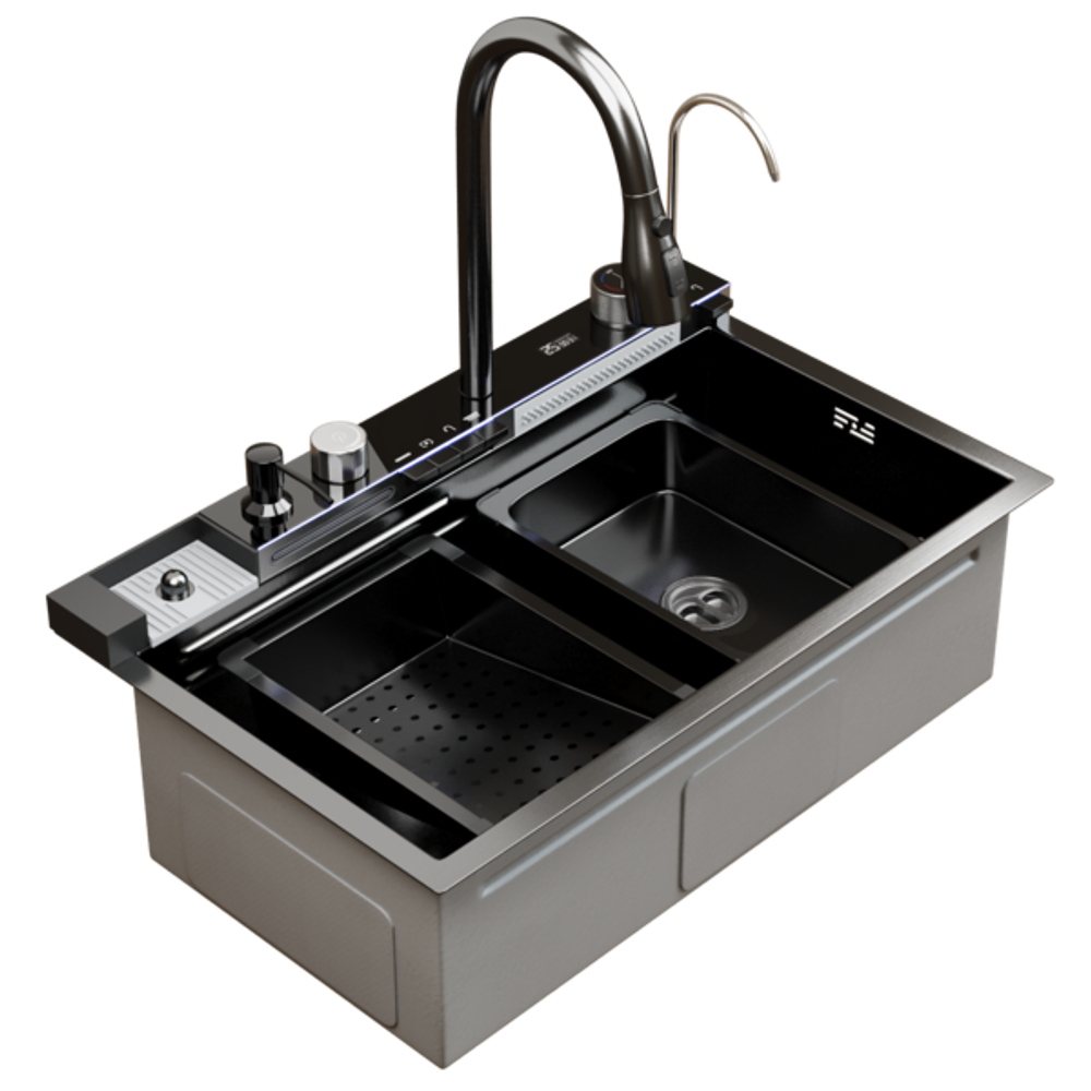 Мойка настол.монтаж 75х46 (3,0) вып 3 1/2  MIXLINE PRO 21,5см V2.0 (ч граф) сиф+доз+смес+кол+д/р+о/
