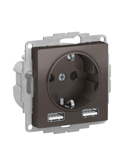 Розетка 1-м СП AtlasDesign 16А IP20 с 2-мя заряд. устройствами USB тип A+A 5В/2.4А 2х5В/1.2А механизм мокко SE ATN000630