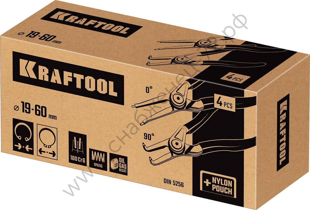 KRAFTOOL 4 шт, 180 мм, Съемник стопорных колец (22812-H4)