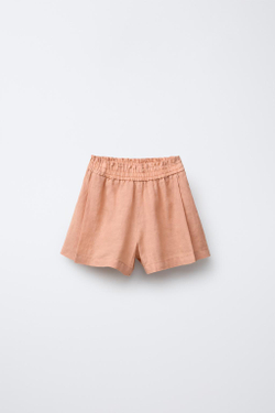 ZARA ШОРТЫ ИЗ 100% ЛЬНА, РЫЖЕВАТО-КОРИЧНЕВЫЙ