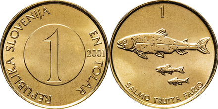 Словения 1 толар, 1992 - 2006 Кумжа - семейство лососёвых XF