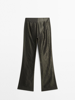 Massimo Dutti Расклешенные жаккардовые брюки со средней посадкой, темно-зеленый