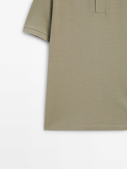 Massimo Dutti Поло из рельефного хлопкового пике, хаки с эффектом потертости
