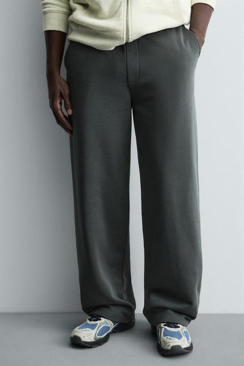 ZARA БАЗОВЫЕ ШИРОКИЕ БРЮКИ-ДЖОГГЕРЫ, ТЕМНЫЙ АНТРАЦИТ