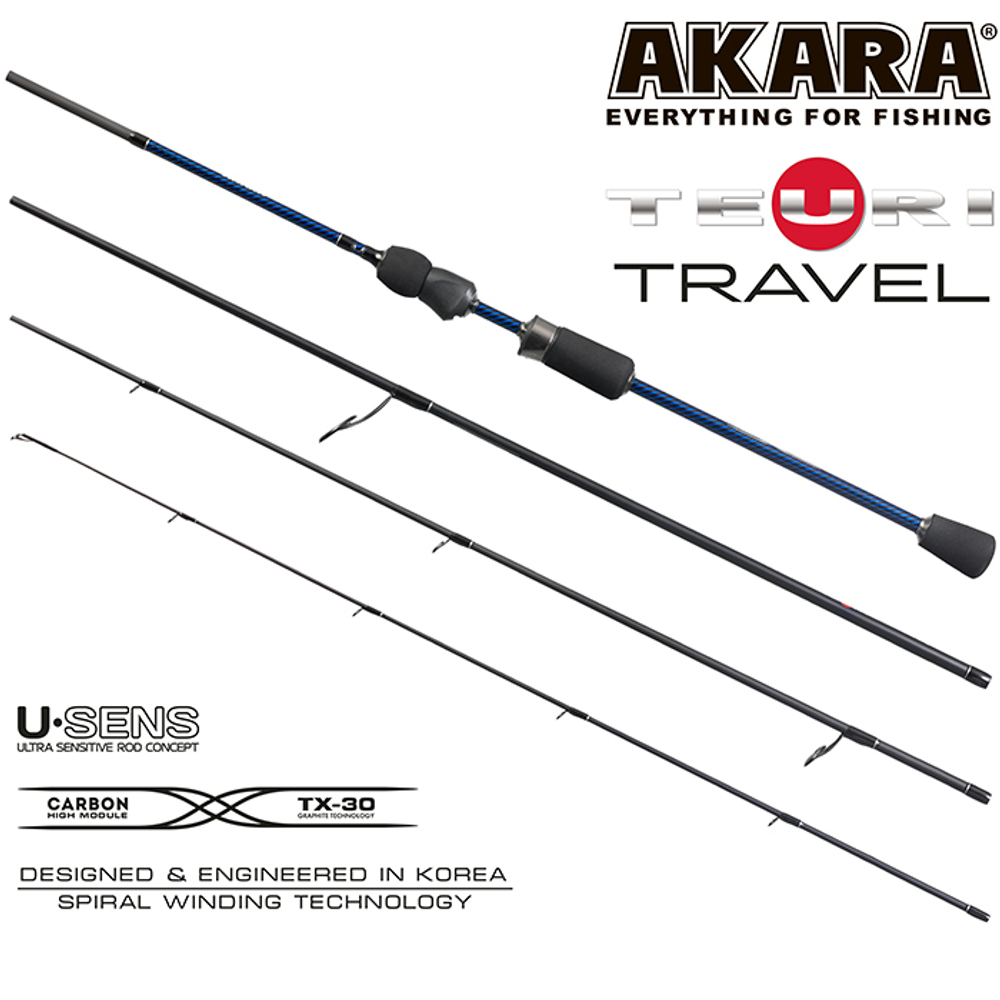 Спиннинг штекерный угольный 4 колена Akara Teuri Travel UL (0,5-6) 2,28 м