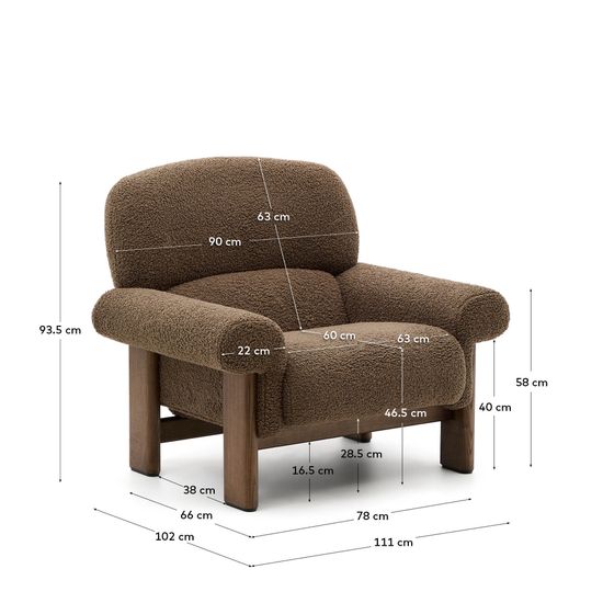 Кресло Cabana из серо-коричневого букле с ножками в отделке под орех