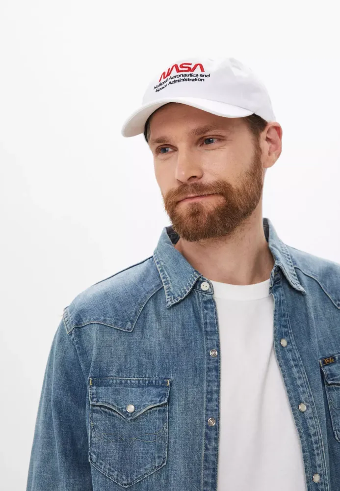 Бейсболка Alpha Industries Nasa Worm Logo Cap White