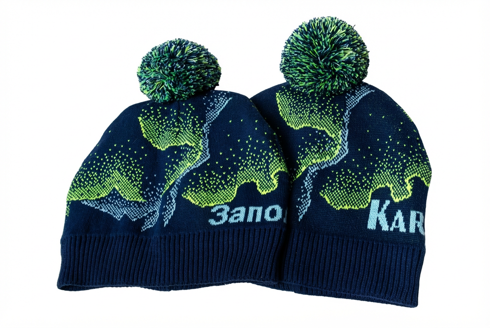 Шапка цветная с помпоном "Полярное сияние"