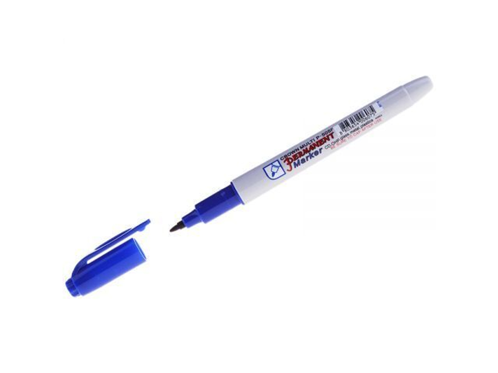 Маркер перманентный Crown "Multi Marker Super Slim" синий, пулевидный