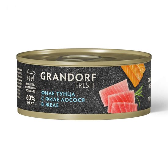 Консервы для кошек Grandorf Fresh Филе тунца и лосося желе Консервы для кошек Grandorf Fresh Филе тунца и лосося желе