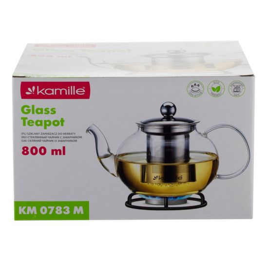 Стеклянный заварочный чайник 800 мл. Kamille KM-0783M со съемным ситечком