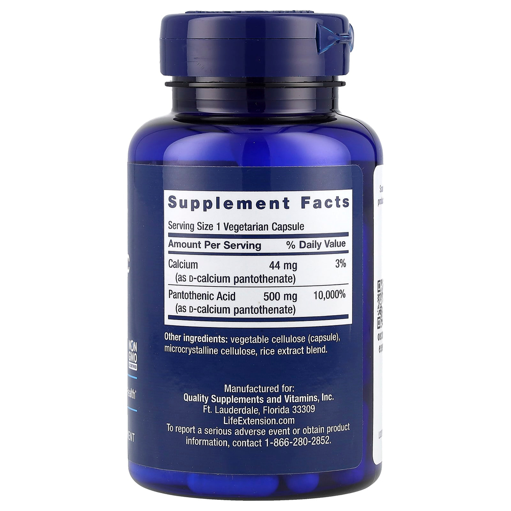 Life Extension, пантотеновая кислота (витамин B5), 500 мг, 100 вегетарианских капсул