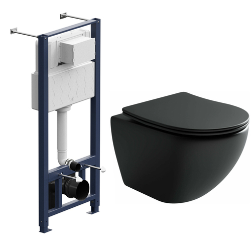Комплект подвесной безободковый унитаз Ceramica Nova Metropol Rimless с крышкой-сиденьем CN4002MB, черный матовый + инсталляция Am.Pm ProI 012704