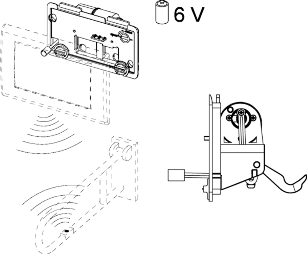 Механизм дистанционной активации смыва унитаза для поручней, батарейка 6 В