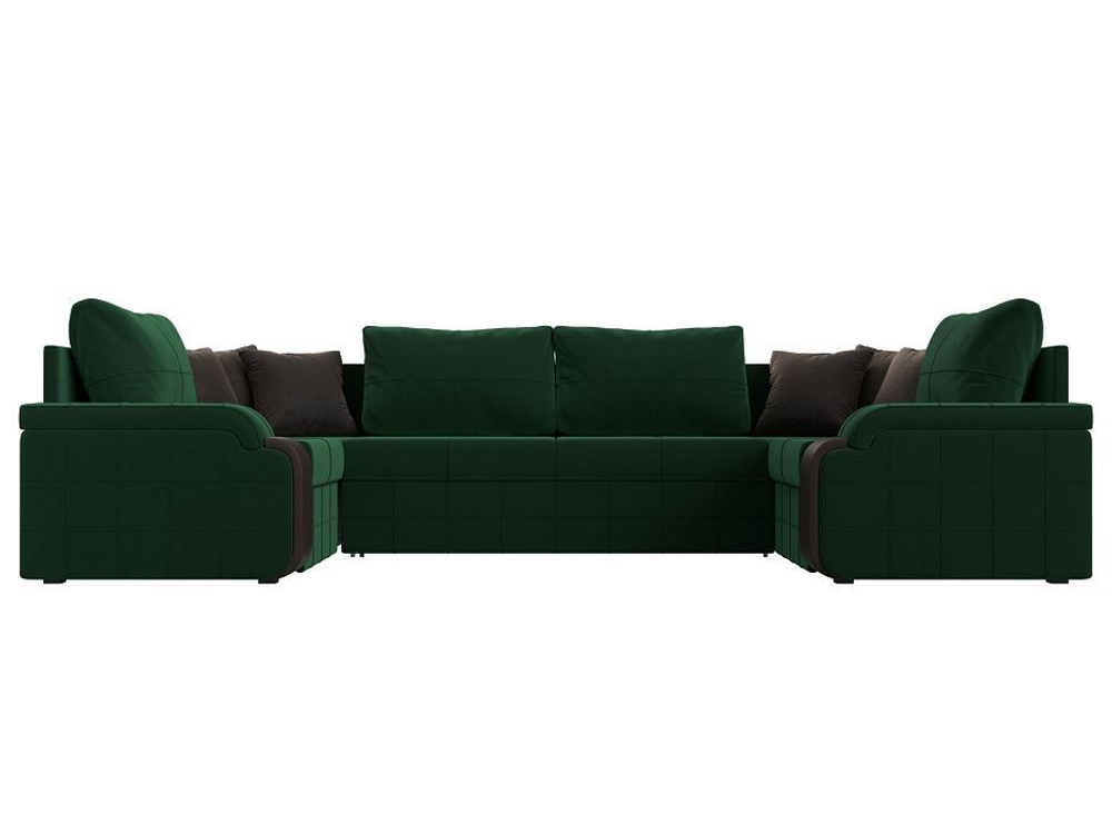 Диван П-образный Николь, Зеленый\Коричневый\Коричневый, Велюр\Экокожа, 102981