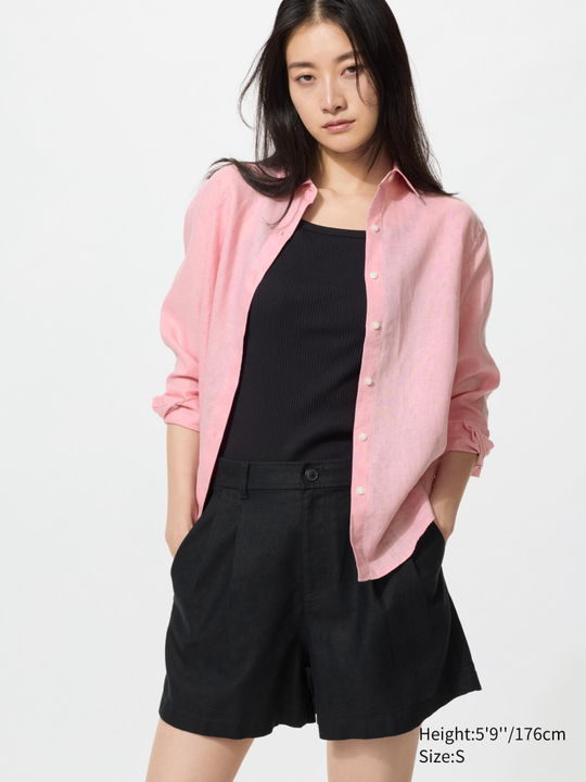 UNIQLO Льняные хлопковые шорты, черный