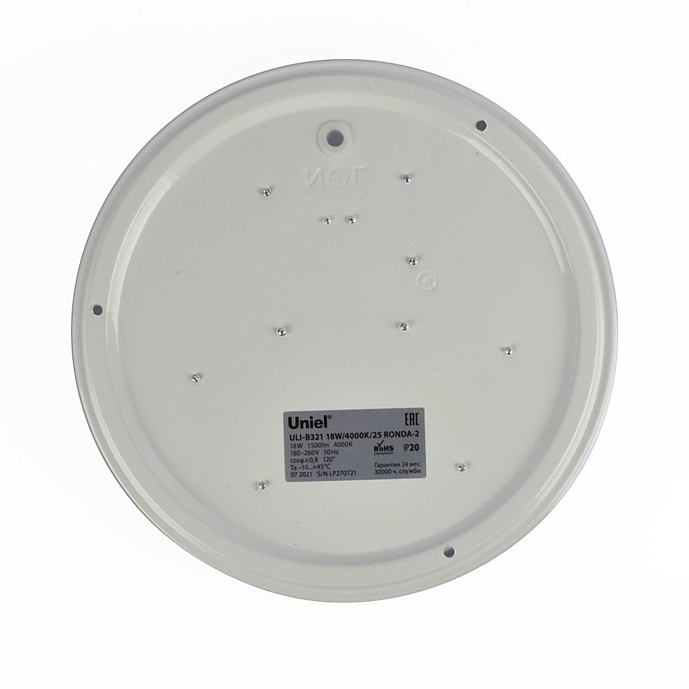 ULI-B321 18W-4000K-25 RONDA-2 Светильник светодиодный накладной. Белый свет 4000K. Диаметр 250 мм. Корпус белый. ТМ Uniel
