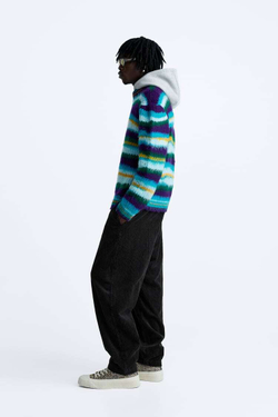 ZARA СВИТЕР В ПОЛОСКУ С НАЧЕСОМ, РАЗНОЦВЕТНЫЙ