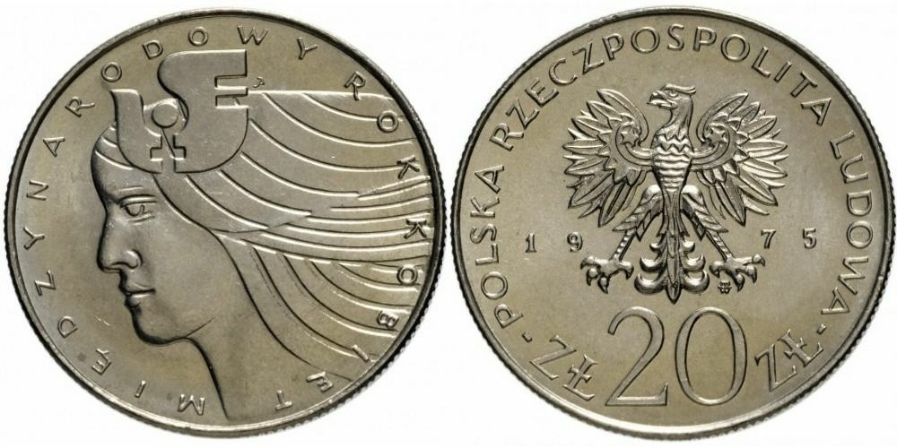 Польша 20 злотых, 1975 Международный год женщины aUNC