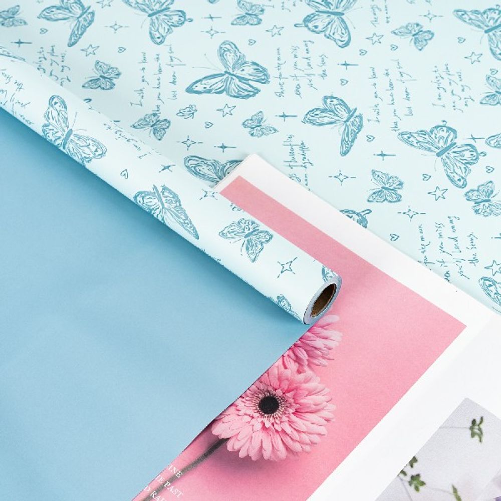 Пленка матовая "Бабочки Нежные" 57см*10м Нежно-голубая