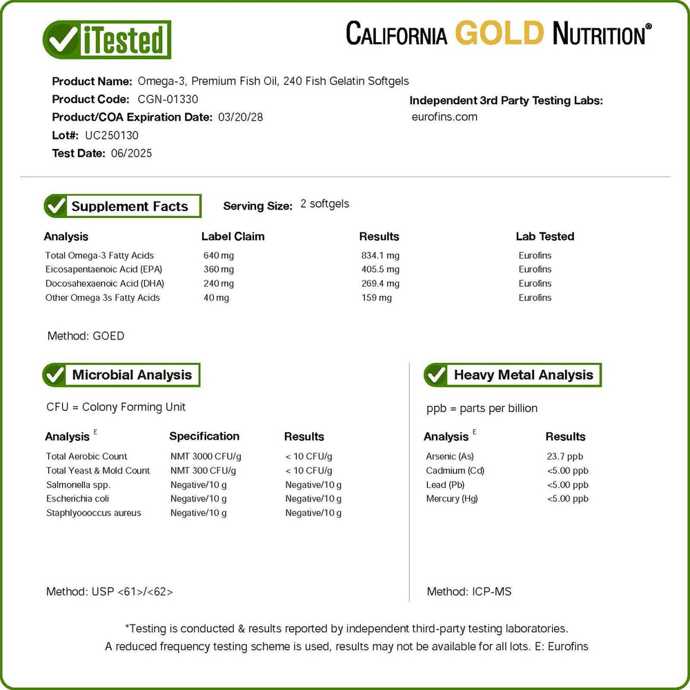 California Gold Nutrition, омега-3, рыбий жир премиального качества, 240 капсул из рыбьего желатина