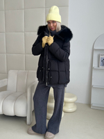 Пуховик Fresh миди с кулиской черный