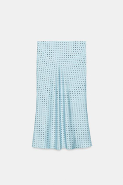 ZARA АТЛАСНАЯ ЮБКА МИДИ, ГОЛУБОЙ