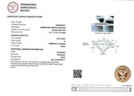 Лабораторно-выращенный бриллиант Кр-57 5.17-5.19 мм D/IF 0.53 ct
