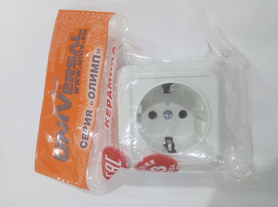Розетка одноместная "UNIVersal" серия "Олимп" с/з, о/у, 16А, 220В, белая (еврослот)