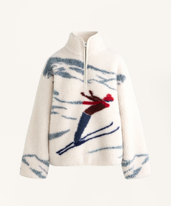 Oysho Куртка из искусственной овчины для лыжников с короткой молнией, экрю