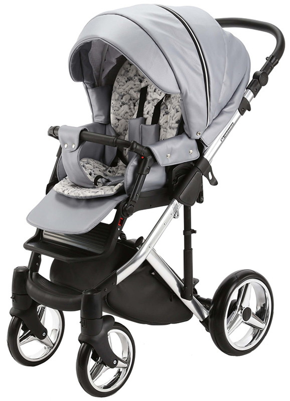 Детская коляска Adamex Chantal Special Edition Deluxe 3 в 1 C102 (СЕР.ПЕРЛ.КОЖА ХРОМ.РАМА)