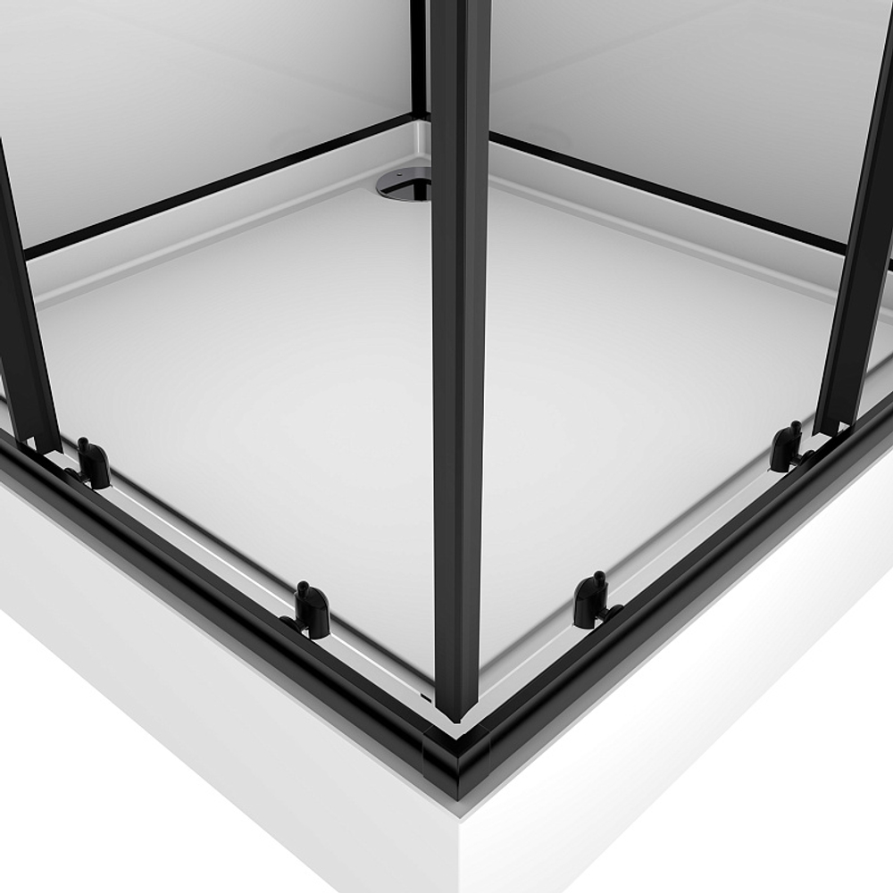 Душевая кабина Loranto NEO 90x90x(190+15) с низким поддоном 15см, прозрачное закаленное стекло 5 мм, задние стеклянные стенки белые, профиль черный-матовый (CS-22110)