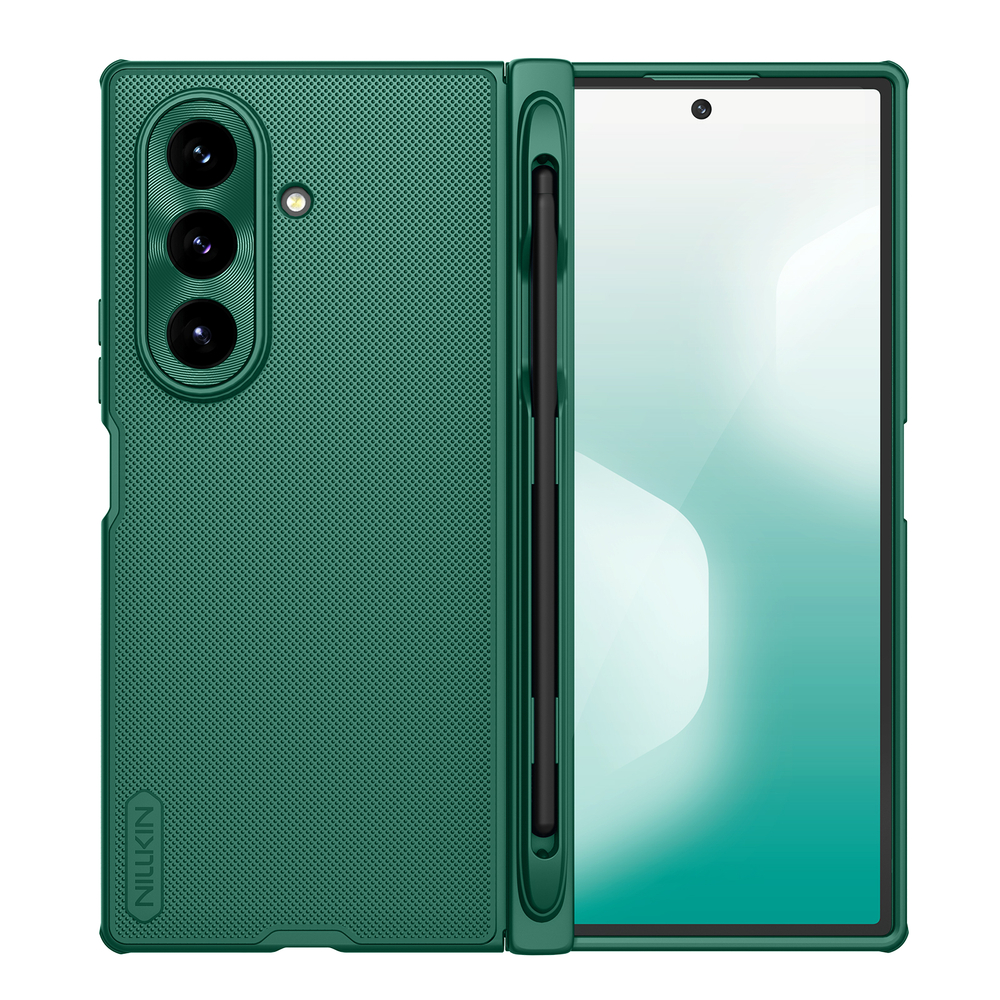 Чехол зеленого цвета (Dark Green) с MagSafe и держателем для S Pen от Nillkin для Samsung Galaxy Z Fold 7, серия Super Frosted Shield Fold Magnetic