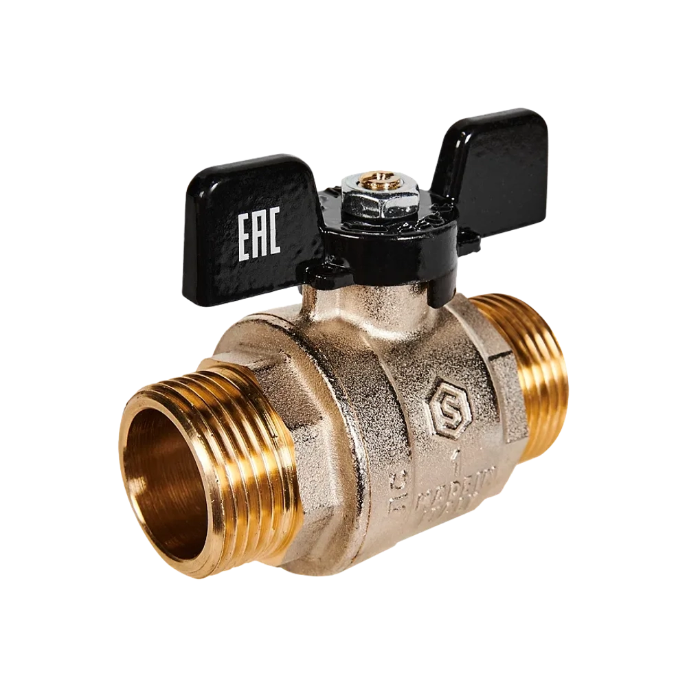 Кран шаровой полнопроходной STOUT - 1" (НР/НР, PN40, Tmax 150°C, ручка-бабочка черная)